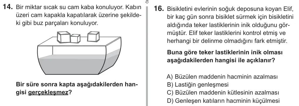 5. Sınıf Fen Bilimleri 2018 İOKBS Bursluluk Sınavı 16. Soru görseli