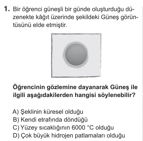 5. Sınıf Fen Bilimleri 2018 İOKBS Bursluluk Sınavı 1. Soru görseli