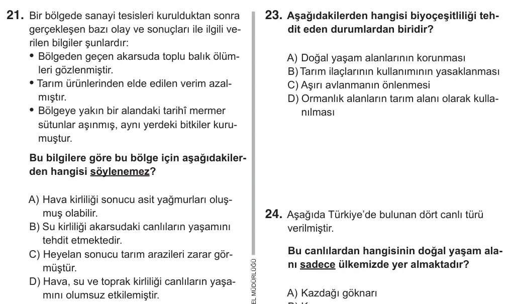 5. Sınıf Fen Bilimleri 2018 İOKBS Bursluluk Sınavı 21. Soru görseli