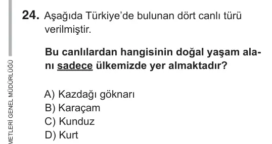 5. Sınıf Fen Bilimleri 2018 İOKBS Bursluluk Sınavı 24. Soru görseli