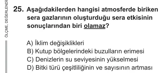 5. Sınıf Fen Bilimleri 2018 İOKBS Bursluluk Sınavı 25. Soru görseli