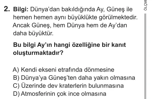5. Sınıf Fen Bilimleri 2018 İOKBS Bursluluk Sınavı 2. Soru görseli
