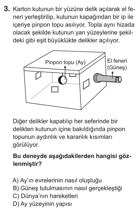 5. Sınıf Fen Bilimleri 2018 İOKBS Bursluluk Sınavı 3. Soru görseli