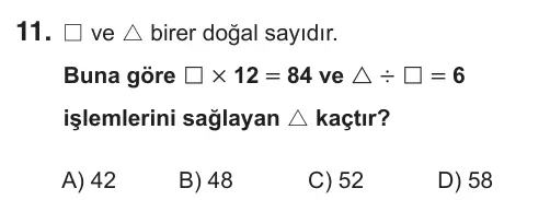 5. Sınıf Matematik 2018 İOKBS Bursluluk Sınavı 11. Soru görseli