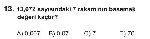 5. Sınıf Matematik 2018 İOKBS Bursluluk Sınavı 13. Soru görseli
