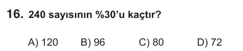 5. Sınıf Matematik 2018 İOKBS Bursluluk Sınavı 16. Soru görseli