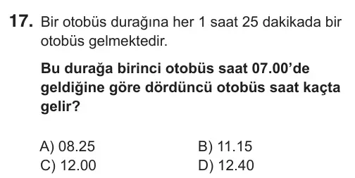 5. Sınıf Matematik 2018 İOKBS Bursluluk Sınavı 17. Soru görseli