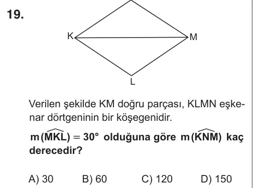 5. Sınıf Matematik 2018 İOKBS Bursluluk Sınavı 19. Soru görseli