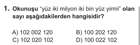 5. Sınıf Matematik 2018 İOKBS Bursluluk Sınavı 1. Soru görseli