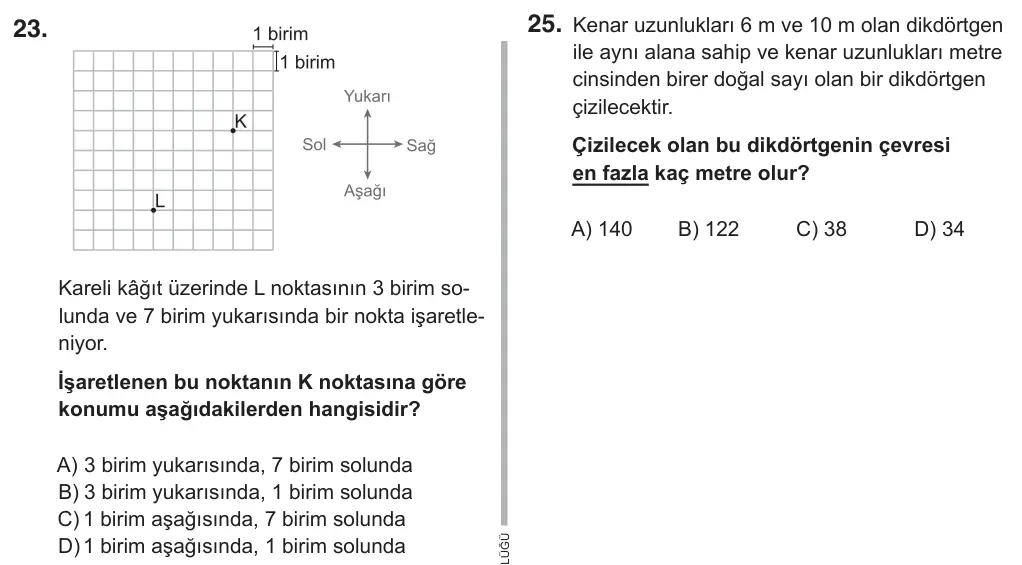 5. Sınıf Matematik 2018 İOKBS Bursluluk Sınavı 23. Soru görseli