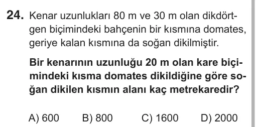 5. Sınıf Matematik 2018 İOKBS Bursluluk Sınavı 24. Soru görseli