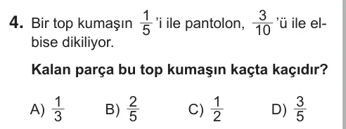 5. Sınıf Matematik 2018 İOKBS Bursluluk Sınavı 4. Soru görseli