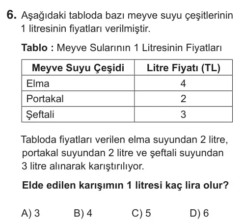 5. Sınıf Matematik 2018 İOKBS Bursluluk Sınavı 6. Soru görseli