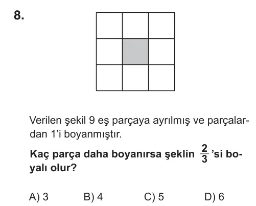 5. Sınıf Matematik 2018 İOKBS Bursluluk Sınavı 8. Soru görseli