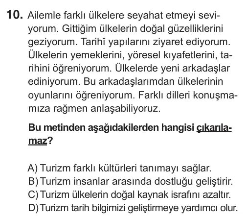 5. Sınıf Sosyal Bilgiler 2018 İOKBS Bursluluk Sınavı 10. Soru görseli