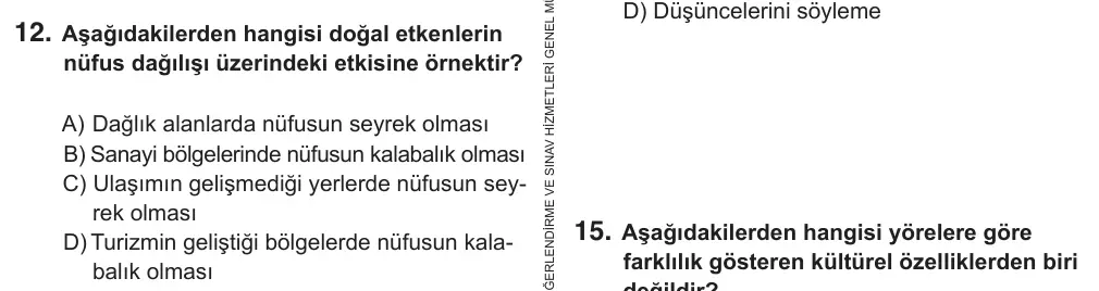 5. Sınıf Sosyal Bilgiler 2018 İOKBS Bursluluk Sınavı 12. Soru görseli
