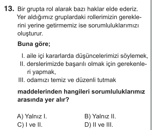 5. Sınıf Sosyal Bilgiler 2018 İOKBS Bursluluk Sınavı 13. Soru görseli