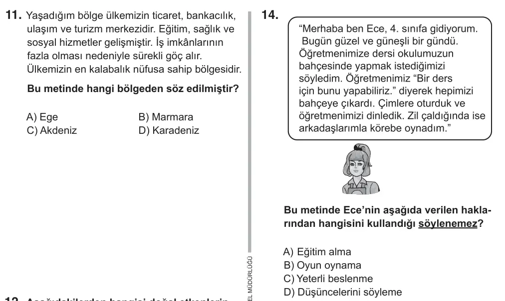 5. Sınıf Sosyal Bilgiler 2018 İOKBS Bursluluk Sınavı 14. Soru görseli