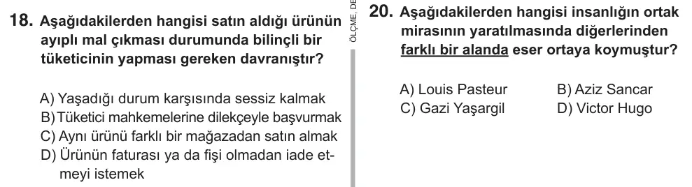 5. Sınıf Sosyal Bilgiler 2018 İOKBS Bursluluk Sınavı 18. Soru görseli