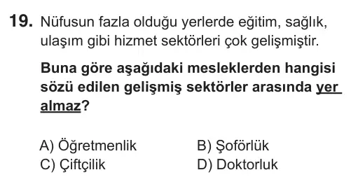 5. Sınıf Sosyal Bilgiler 2018 İOKBS Bursluluk Sınavı 19. Soru görseli