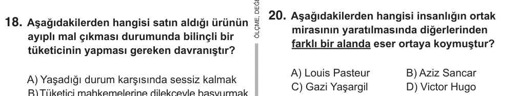 5. Sınıf Sosyal Bilgiler 2018 İOKBS Bursluluk Sınavı 20. Soru görseli (1/2)