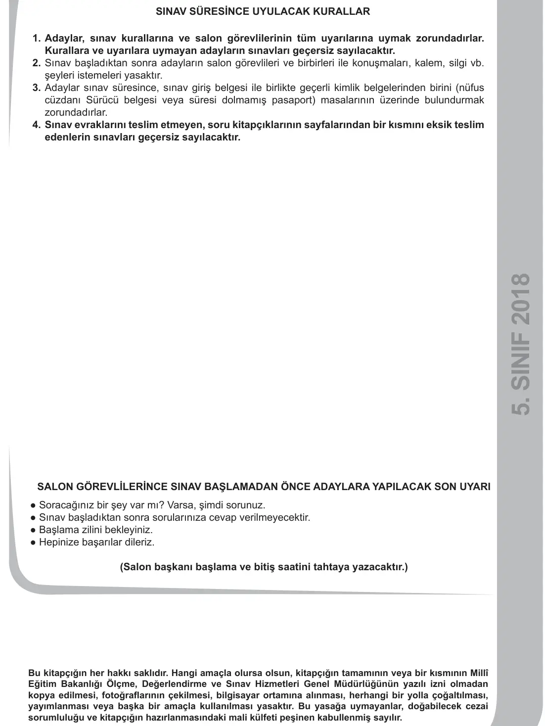 5. Sınıf Sosyal Bilgiler 2018 İOKBS Bursluluk Sınavı 25. Soru görseli (3/3)