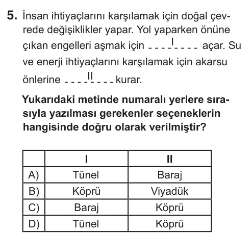 5. Sınıf Sosyal Bilgiler 2018 İOKBS Bursluluk Sınavı 5. Soru görseli