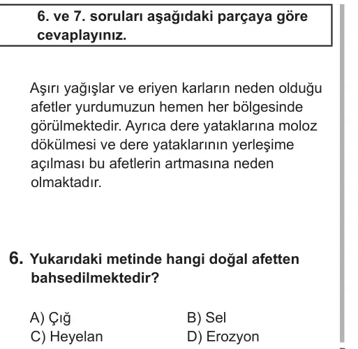 5. Sınıf Sosyal Bilgiler 2018 İOKBS Bursluluk Sınavı 6. Soru görseli