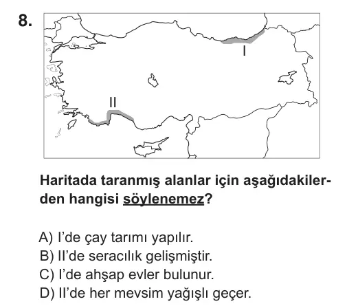 5. Sınıf Sosyal Bilgiler 2018 İOKBS Bursluluk Sınavı 8. Soru görseli
