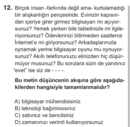 5. Sınıf Türkçe 2018 İOKBS Bursluluk Sınavı 12. Soru görseli