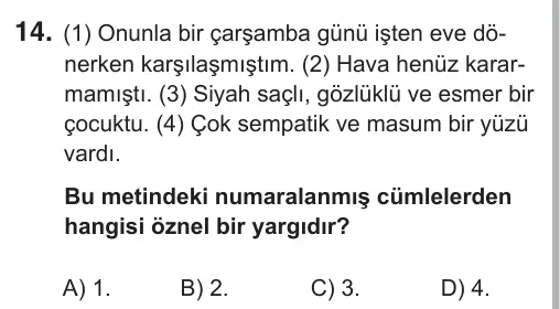 5. Sınıf Türkçe 2018 İOKBS Bursluluk Sınavı 14. Soru görseli