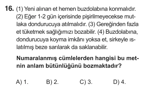 5. Sınıf Türkçe 2018 İOKBS Bursluluk Sınavı 16. Soru görseli