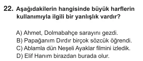 5. Sınıf Türkçe 2018 İOKBS Bursluluk Sınavı 22. Soru görseli