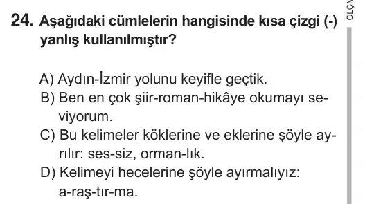 5. Sınıf Türkçe 2018 İOKBS Bursluluk Sınavı 24. Soru görseli