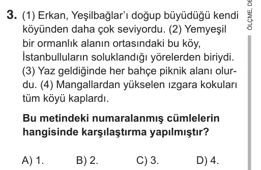 5. Sınıf Türkçe 2018 İOKBS Bursluluk Sınavı 3. Soru görseli