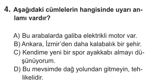 5. Sınıf Türkçe 2018 İOKBS Bursluluk Sınavı 4. Soru görseli