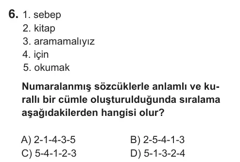 5. Sınıf Türkçe 2018 İOKBS Bursluluk Sınavı 6. Soru görseli