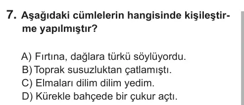 5. Sınıf Türkçe 2018 İOKBS Bursluluk Sınavı 7. Soru görseli