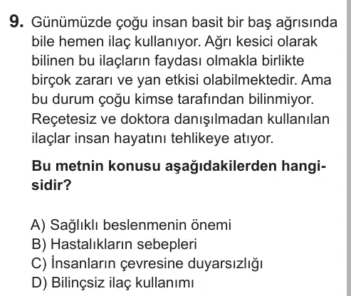 5. Sınıf Türkçe 2018 İOKBS Bursluluk Sınavı 9. Soru görseli