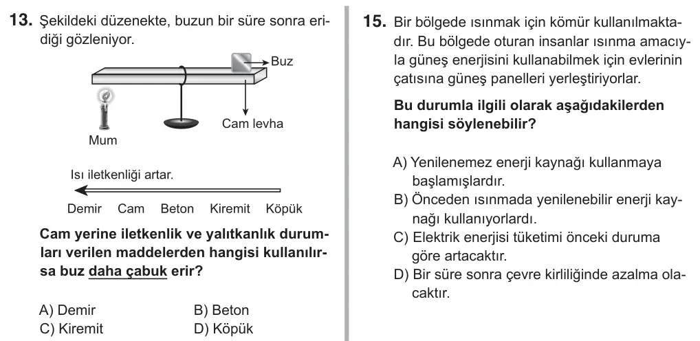 6. Sınıf Fen Bilimleri 2018 İOKBS Bursluluk Sınavı 13. Soru görseli
