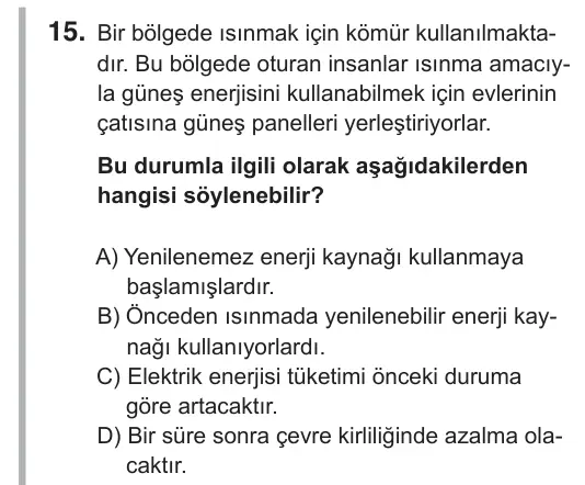 6. Sınıf Fen Bilimleri 2018 İOKBS Bursluluk Sınavı 15. Soru görseli