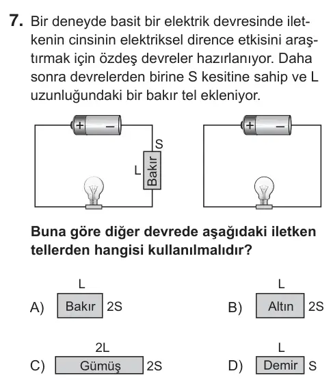 6. Sınıf Fen Bilimleri 2018 İOKBS Bursluluk Sınavı 7. Soru görseli