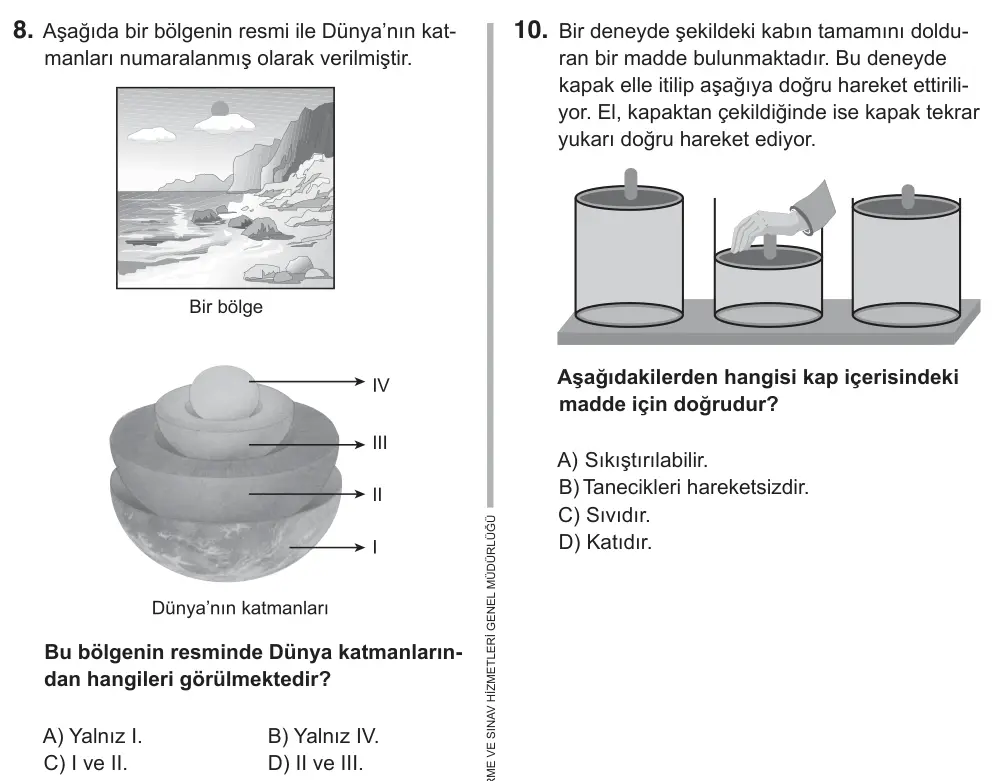 6. Sınıf Fen Bilimleri 2018 İOKBS Bursluluk Sınavı 8. Soru görseli