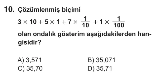 6. Sınıf Matematik 2018 İOKBS Bursluluk Sınavı 10. Soru görseli