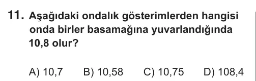 6. Sınıf Matematik 2018 İOKBS Bursluluk Sınavı 11. Soru görseli
