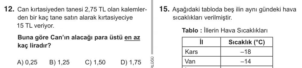 6. Sınıf Matematik 2018 İOKBS Bursluluk Sınavı 12. Soru görseli