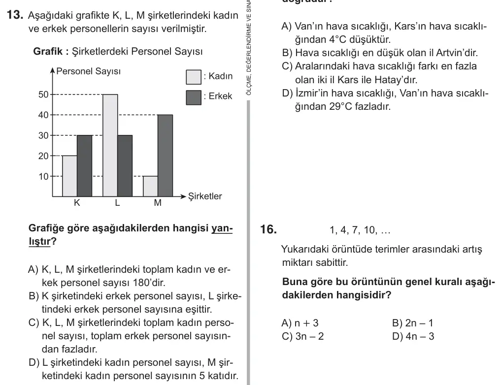 6. Sınıf Matematik 2018 İOKBS Bursluluk Sınavı 13. Soru görseli