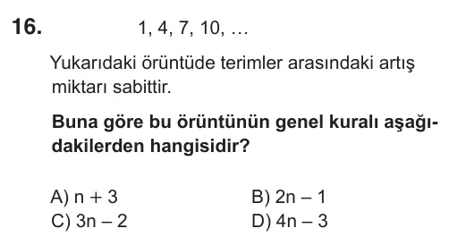 6. Sınıf Matematik 2018 İOKBS Bursluluk Sınavı 16. Soru görseli