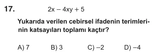 6. Sınıf Matematik 2018 İOKBS Bursluluk Sınavı 17. Soru görseli