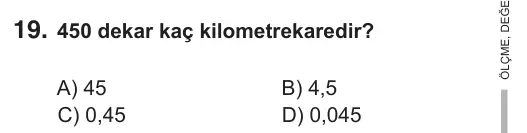 6. Sınıf Matematik 2018 İOKBS Bursluluk Sınavı 19. Soru görseli